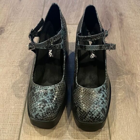 Free People Ruby Double Strap Platform Mary Janes US 8.5 Blue and Black - Picture 2 of 12